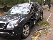  A damaged car.  A little piece of wood on the ground is not the casue